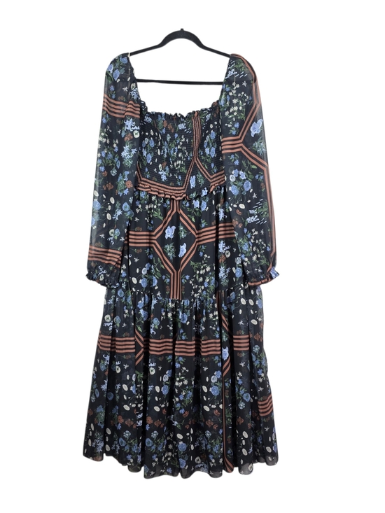 Wilfred Dresses & Skirts - Wilfred Smocking upper Maxi Dress Blue Floral Print and Brown Stripe Accents